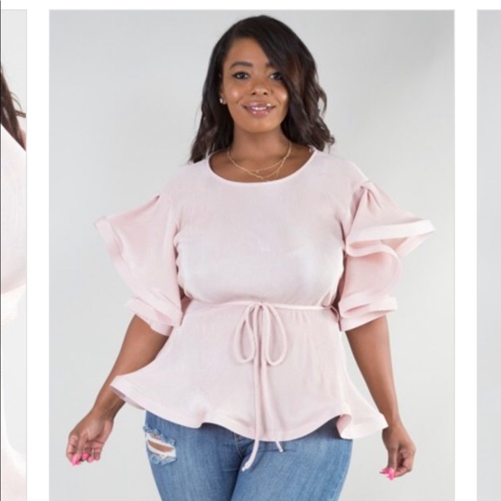 Beautiful Pink Plus Size Blouse with Ruffle